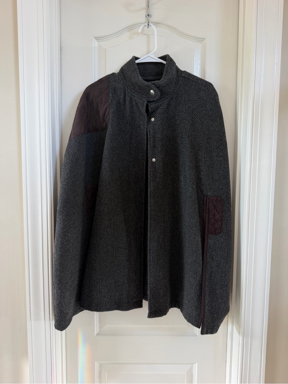 Ralph Lauren Charcoal Gray Cape with Brown Quilted Accents